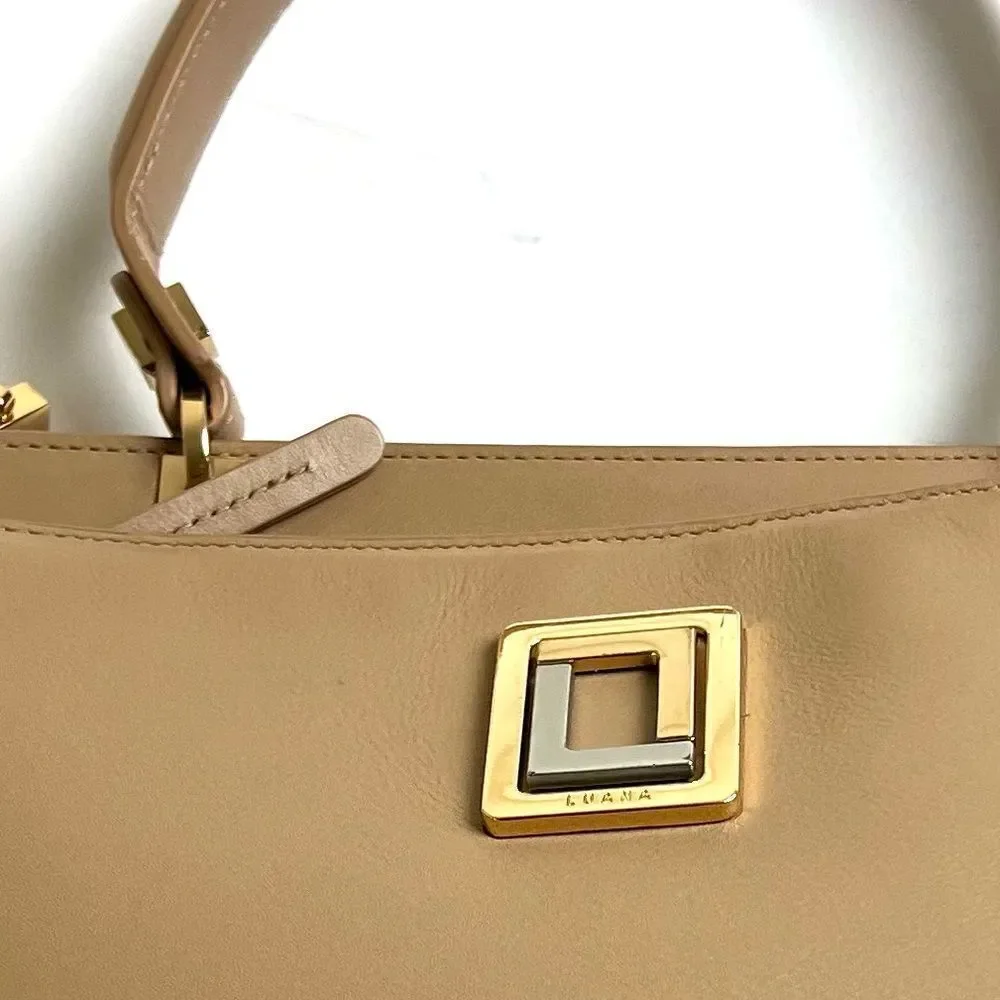 Luana Italy Double Zip Satchel/Crossbody Tan Leather Handbag
